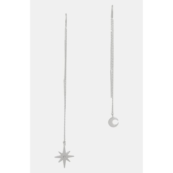 AllSaints Earrings Star Moon Threader earrings dangle Silver Celestial - Picture 9 of 11